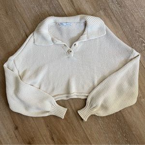 Zara knitted button cropped sweater